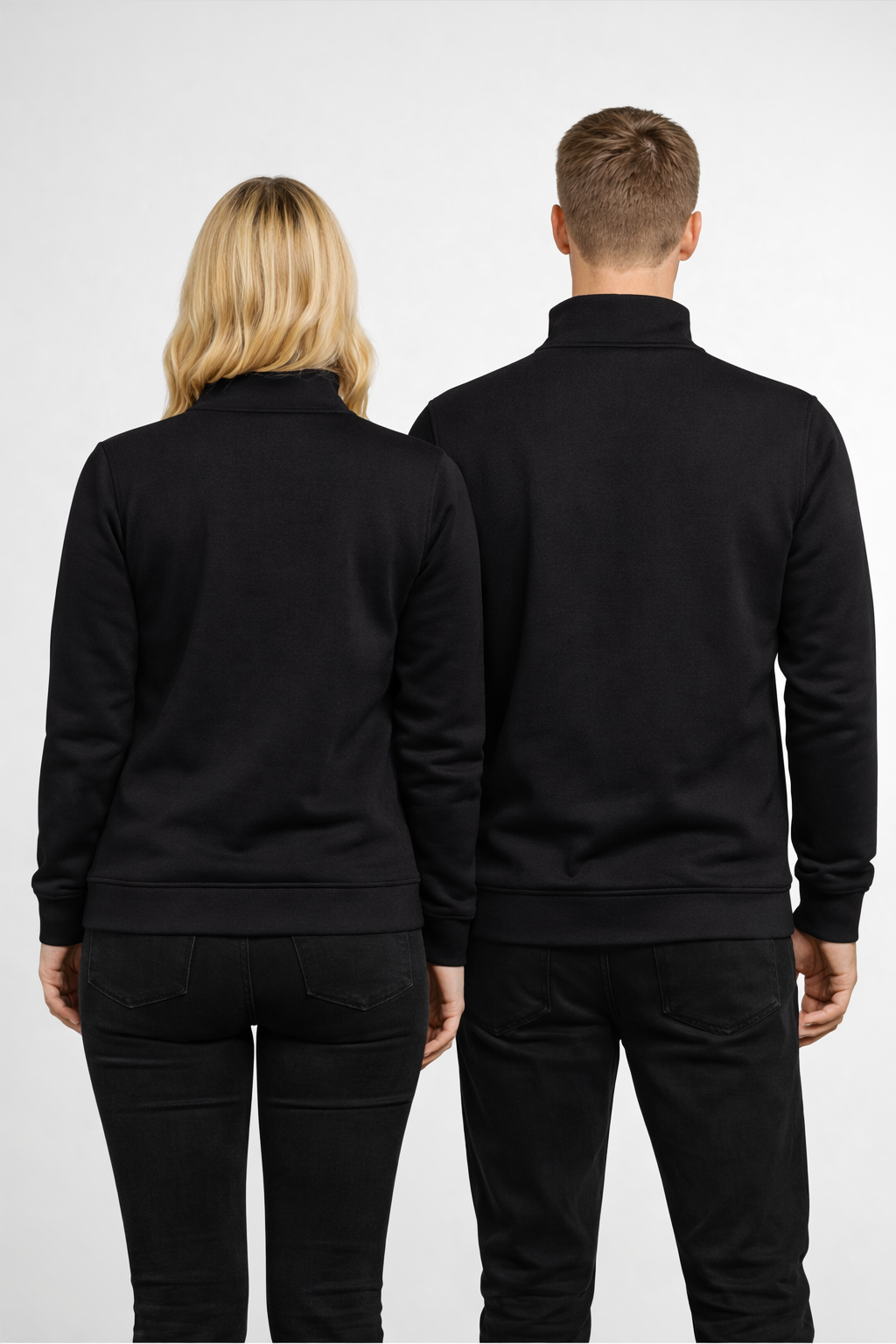 Unisex Zip Jacke Modelfoto Rueckenansicht schwarz – Markendruckerei DTF