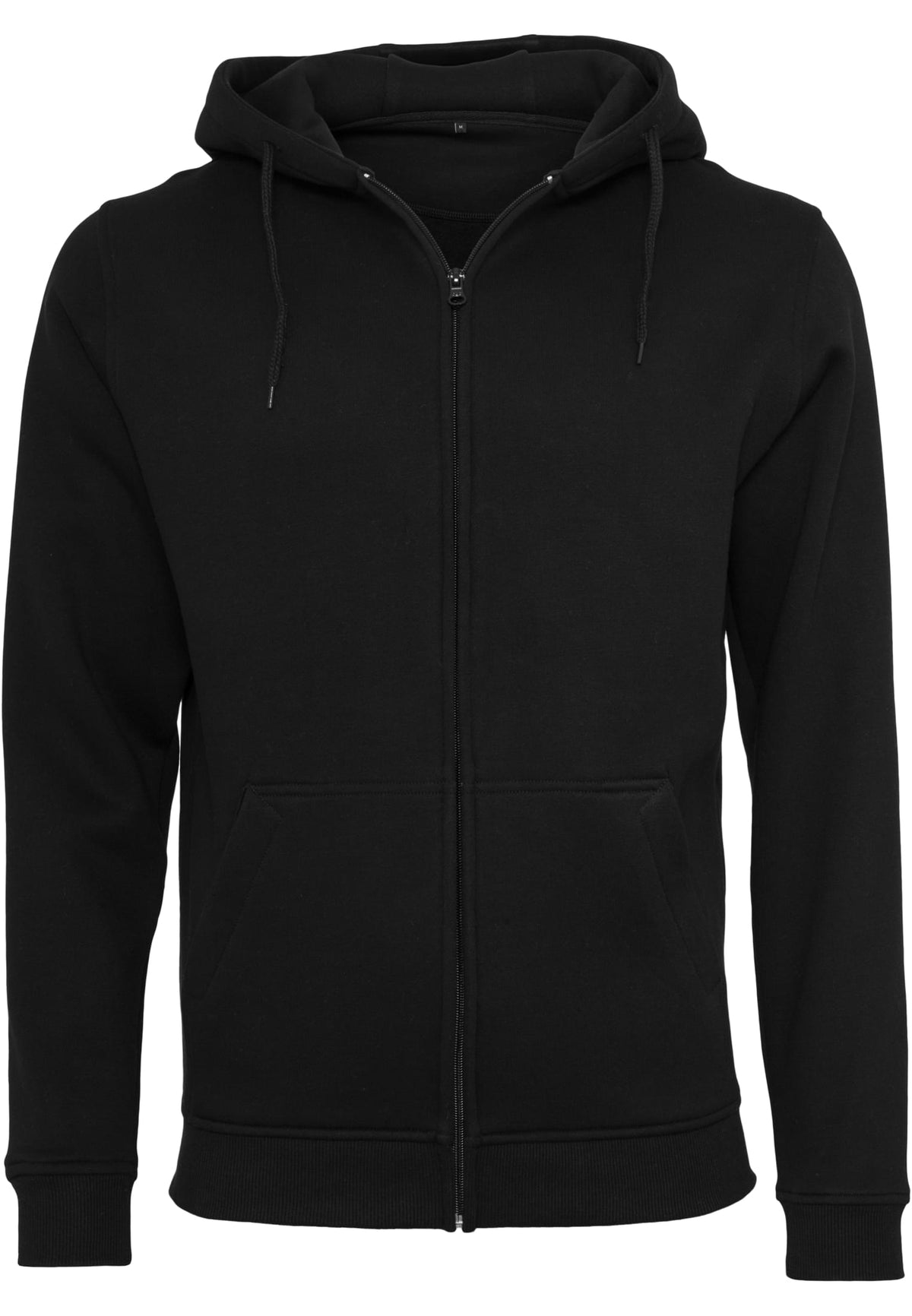 Herren Zip Hoodie schwarz Produktfoto Vorderansicht – DTF Logodruck Markendruckerei