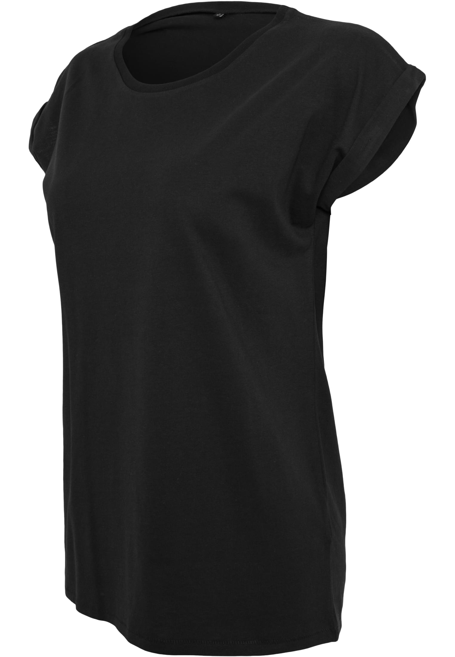 Damen T-Shirt Rundhals Seitenansicht schwarz – Logodruck Markendruckerei