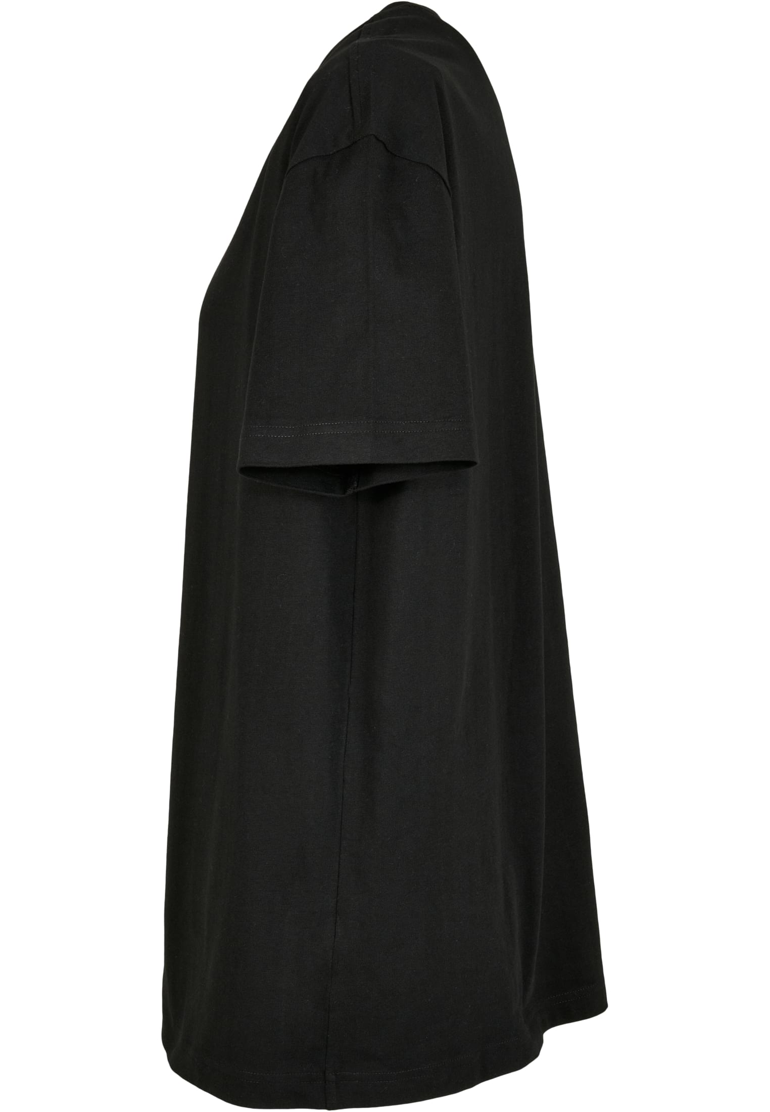 Damen Oversize T-Shirt Rundhals Seitenansicht – DTF Logodruck Markendruckerei