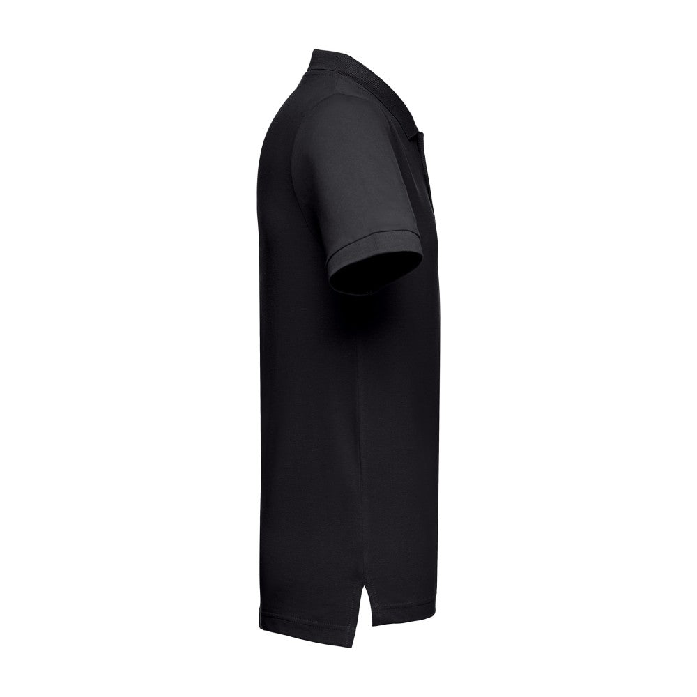 Pique Poloshirt Seitenansicht schwarz Produktfoto – DTF Logodruck Markendruckerei